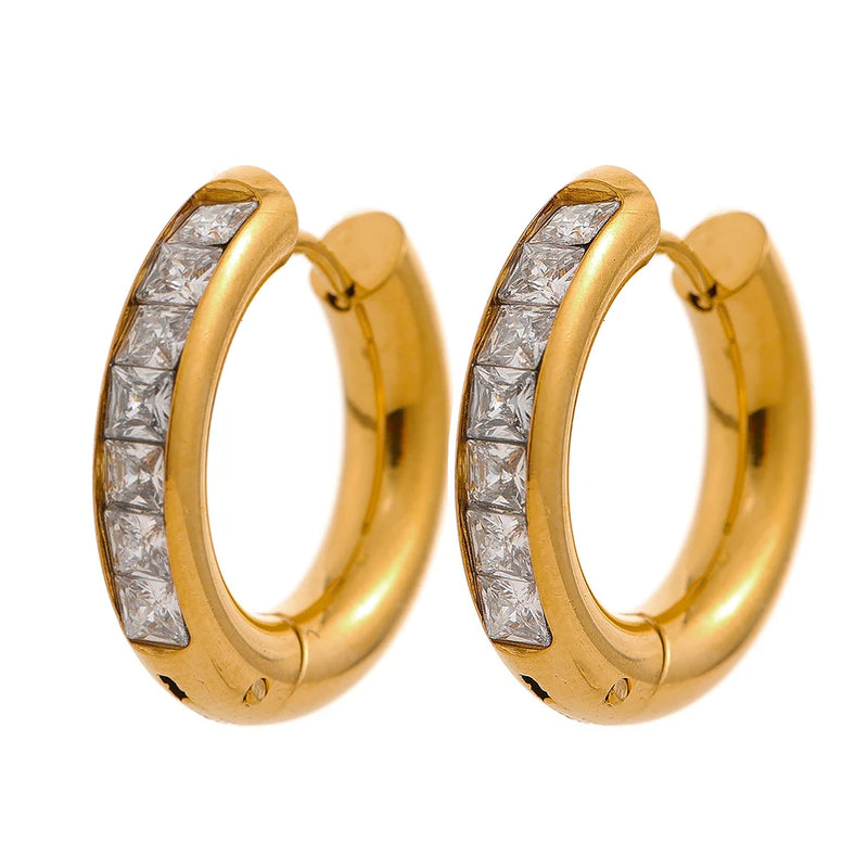 Golden Waterproof Earrings 18k-Plated CZ Pearl Charm Jewelry