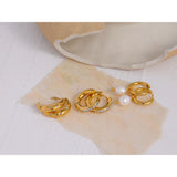 Golden Waterproof Earrings 18k-Plated CZ Pearl Charm Jewelry