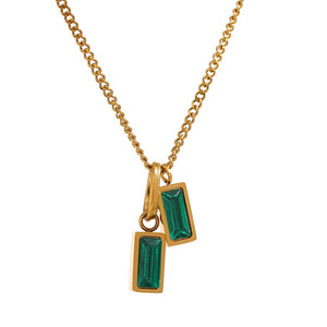 Stainless Steel Green CZ Pendant Necklace for Women