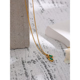 Stainless Steel Green CZ Pendant Necklace for Women