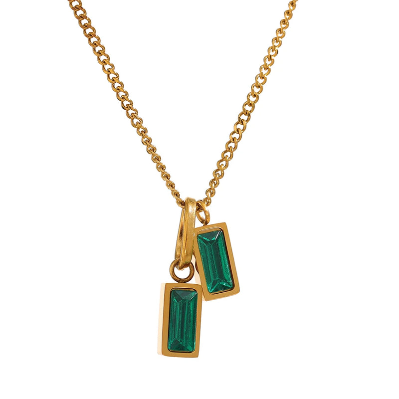 Stainless Steel Green CZ Pendant Necklace for Women