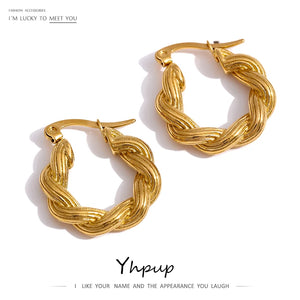 Stainless Steel Hug Earrings for Women Minimalist Metal Distortion Hoop Charm