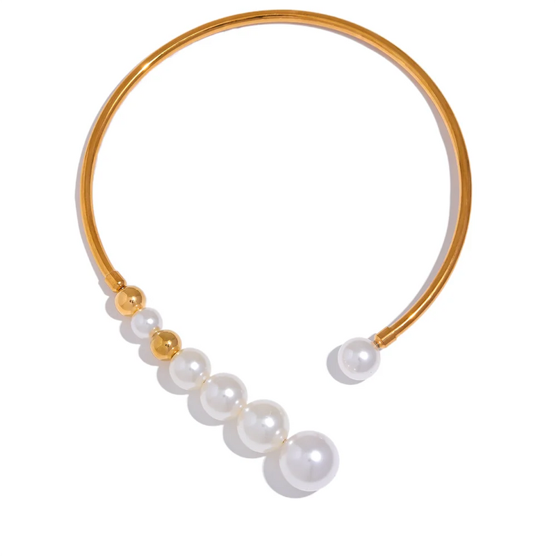 Stainless Steel Pearls Statement Torques Necklace