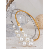 Stainless Steel Pearls Statement Torques Necklace