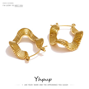 Stainless Steel Irregular Hoop Earrings for Women High Metal Golden Unusual