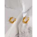 Stainless Steel Irregular Hoop Earrings for Women High Metal Golden Unusual