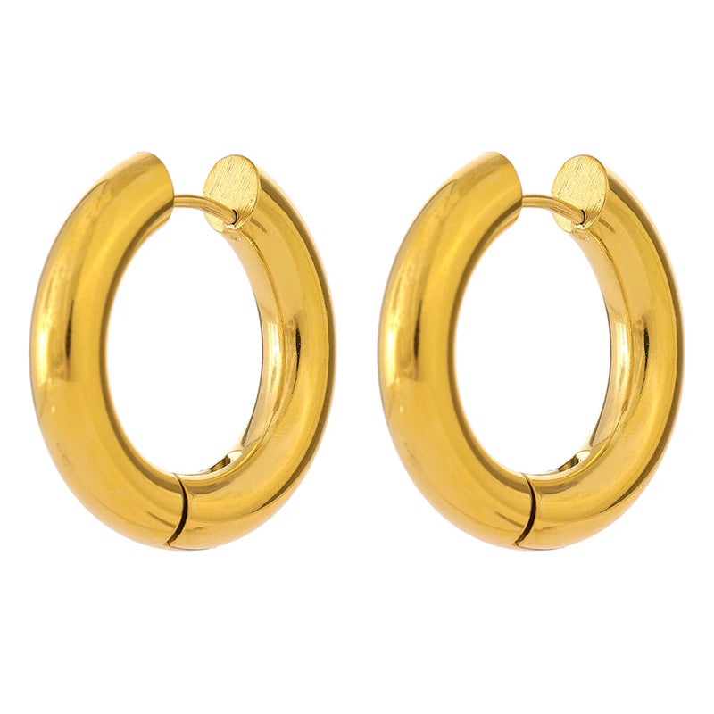 Minimalist Round Hoop Earrings 18K Plated Waterproof Charm