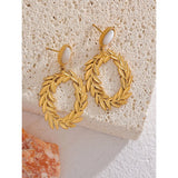 Golden Leaf Drop Earrings Natural Stone Jewelry Women Gala Gift