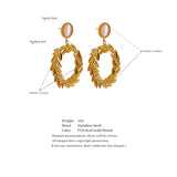 Golden Leaf Drop Earrings Natural Stone Jewelry Women Gala Gift