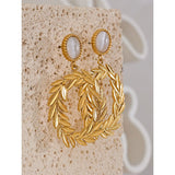 Golden Leaf Drop Earrings Natural Stone Jewelry Women Gala Gift