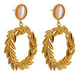 Golden Leaf Drop Earrings Natural Stone Jewelry Women Gala Gift