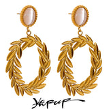 Golden Leaf Drop Earrings Natural Stone Jewelry Women Gala Gift