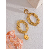 Golden Leaf Drop Earrings Natural Stone Jewelry Women Gala Gift