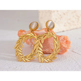 Golden Leaf Drop Earrings Natural Stone Jewelry Women Gala Gift