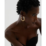 Thick Hoop Earrings Stainless Steel Metal Texture Waterproof