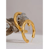 Thick Hoop Earrings Stainless Steel Metal Texture Waterproof