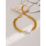 Stainless Steel Natural Pearl Bracelet Minimalist Chain Metal Women