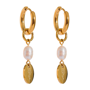 Stainless Steel Pearl Flower Drop Earrings Silver Jewelry
