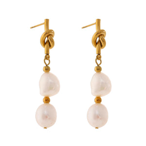 Geometric 18K Plated Pearl Drop Earrings