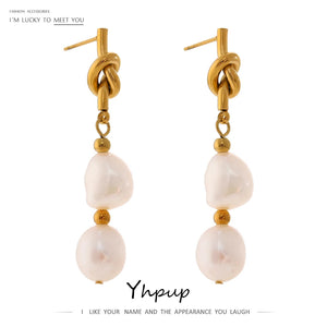 Geometric 18K Plated Pearl Drop Earrings