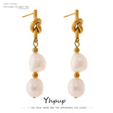 Geometric 18K Plated Pearl Drop Earrings