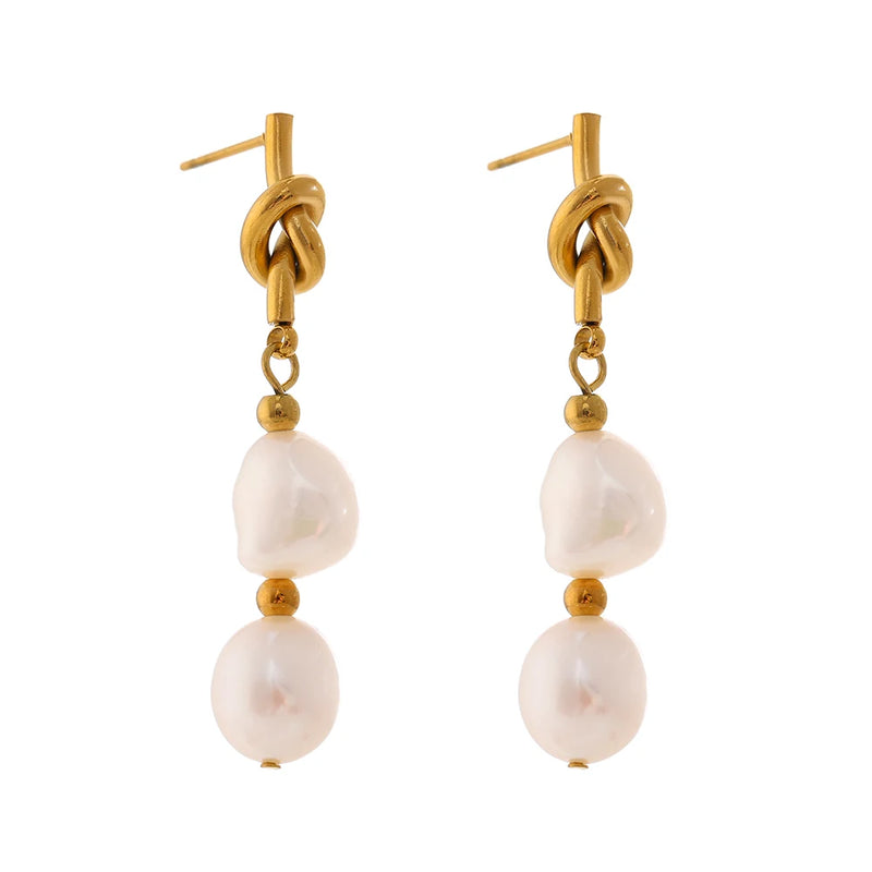 Geometric 18K Plated Pearl Drop Earrings