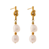 Geometric 18K Plated Pearl Drop Earrings