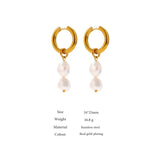 Stainless Steel Pearl Hoop Earrings Metal Texture Geometric Jewelry