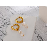 Stainless Steel Pearl Hoop Earrings Metal Texture Geometric Jewelry