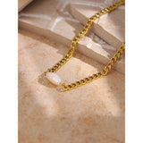 Stainless Steel Natural Pearl Necklace - Golden Texture