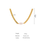 Stainless Steel Natural Pearl Necklace - Golden Texture