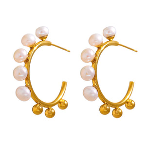 Stainless Steel Pearl Stud Earrings High Metal Golden Women Gift