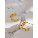 Stainless Steel Pearl Stud Earrings High Metal Golden Women Gift