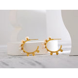 Stainless Steel Pearl Stud Earrings High Metal Golden Women Gift