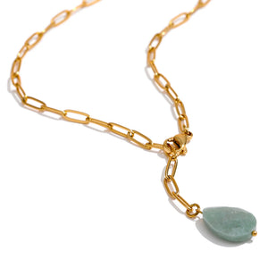 Stainless Steel Agate Pendant Necklace Women Collar Neckl