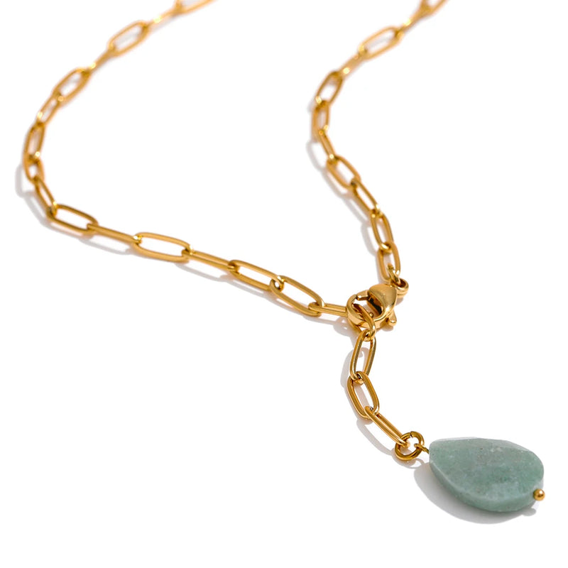 Stainless Steel Agate Pendant Necklace Women Collar Neckl