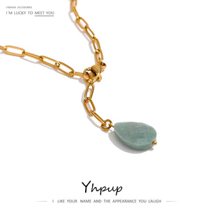 Stainless Steel Agate Pendant Necklace Women Collar Neckl