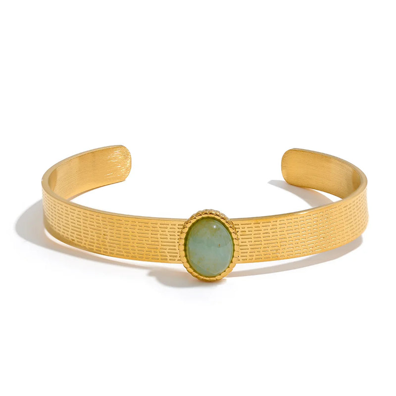 Green Aventurine Stainless Steel Cuff Bracelet