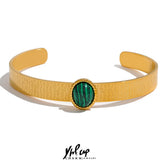 Green Aventurine Stainless Steel Cuff Bracelet