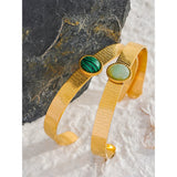 Green Aventurine Stainless Steel Cuff Bracelet