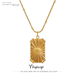 Stainless Steel Necklace 18K PVD Plated Square Pendant