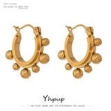 Stainless Steel Round Bead Hoop Earrings Stylish Metalic Small Earrings