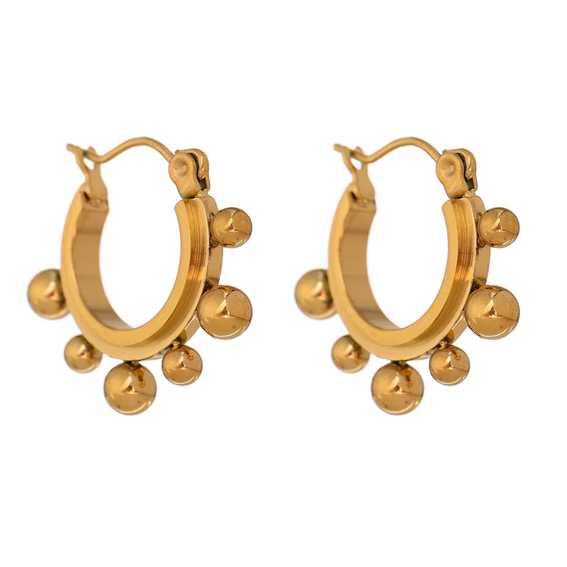 Stainless Steel Round Bead Hoop Earrings Stylish Metalic Small Earrings