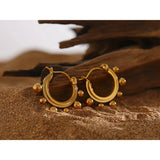 Stainless Steel Round Bead Hoop Earrings Stylish Metalic Small Earrings