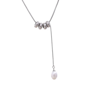 Stainless Steel Beads Chain Drop Pearls Necklace Charm Jewelry