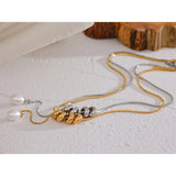 Stainless Steel Beads Chain Drop Pearls Necklace Charm Jewelry