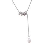 Stainless Steel Beads Chain Drop Pearls Necklace Charm Jewelry