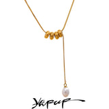 Stainless Steel Beads Chain Drop Pearls Necklace Charm Jewelry
