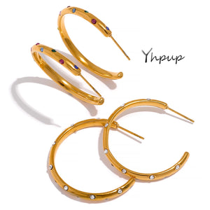 Stainless Steel Big Hoop Earrings CZ PVD 18k-Plated Geometric Golden