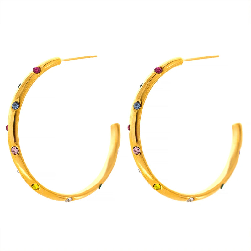 Stainless Steel Big Hoop Earrings CZ PVD 18k-Plated Geometric Golden